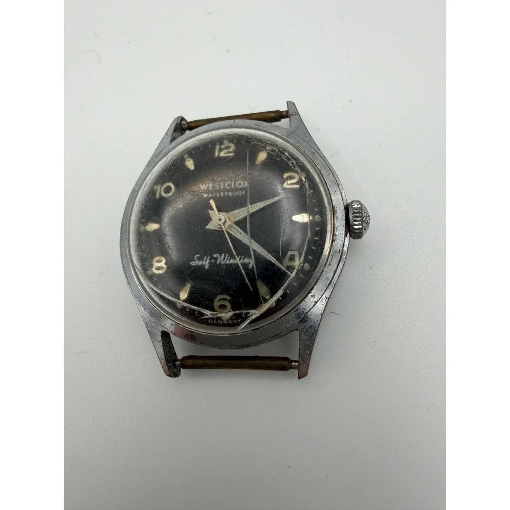 Vintage Westclox Self-Winding Watch 781 Black Dial Germany For Parts Repair